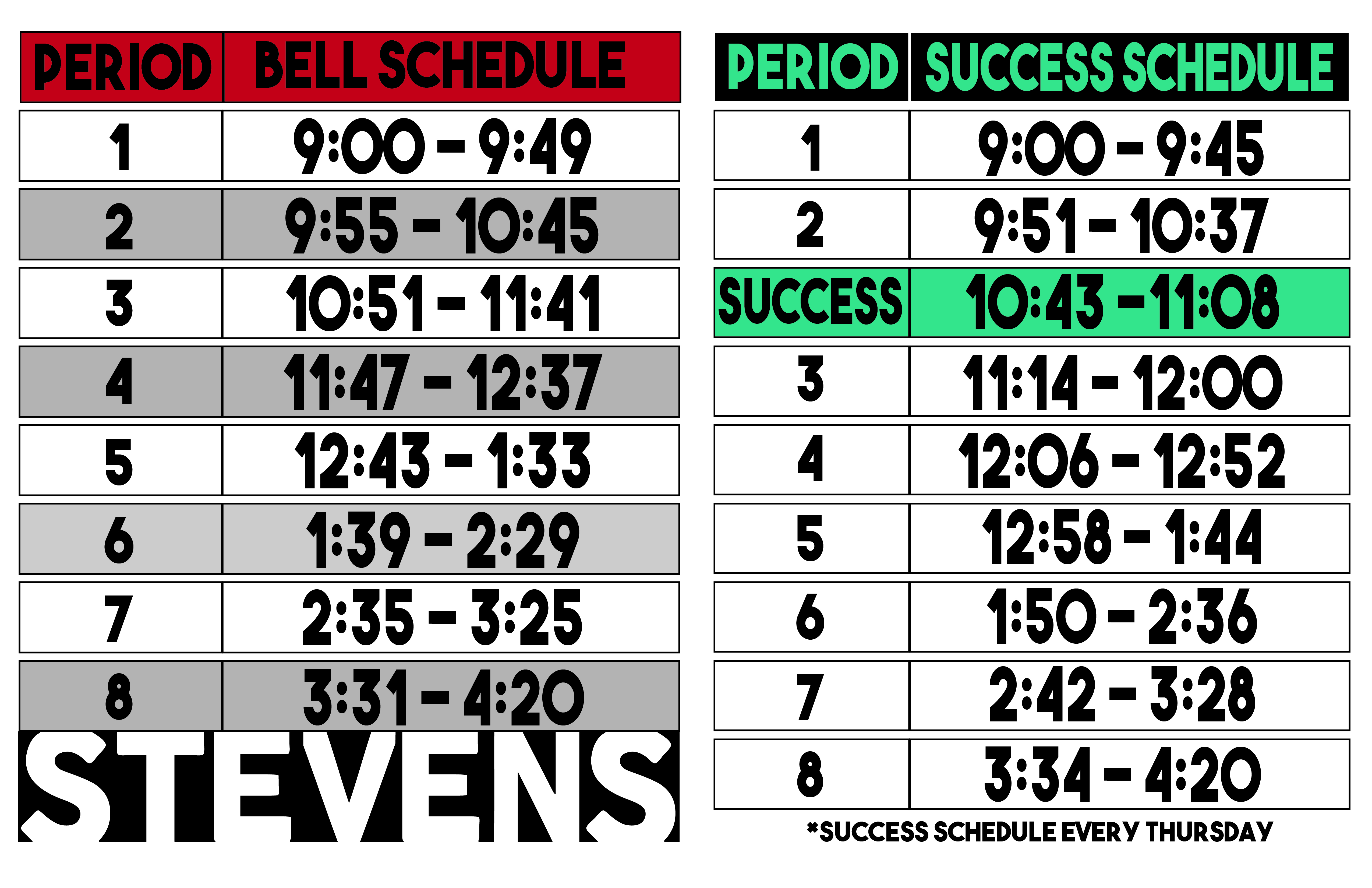 Stevens HS Bell Schedule