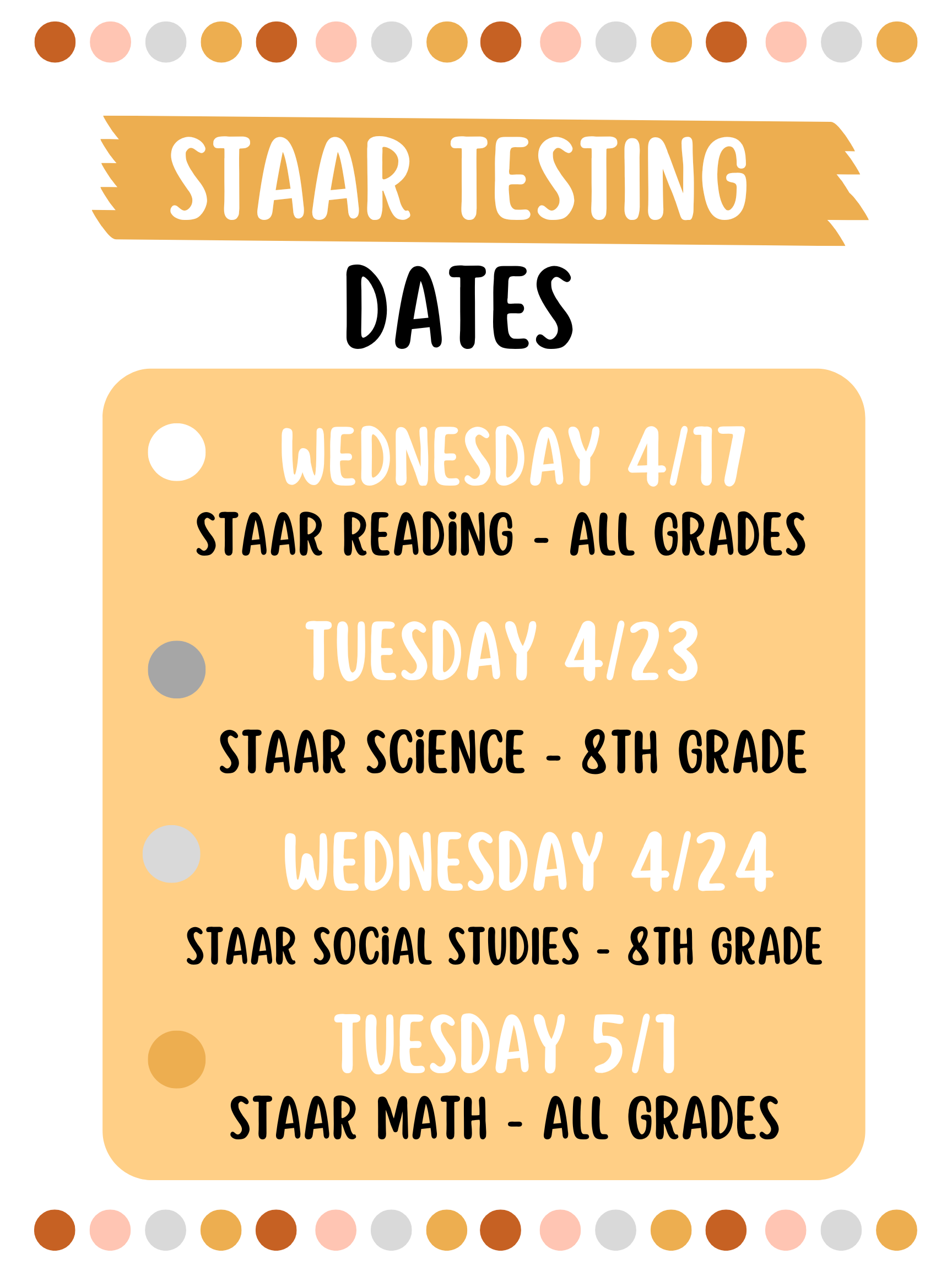 STAAR Testing Dates flyer