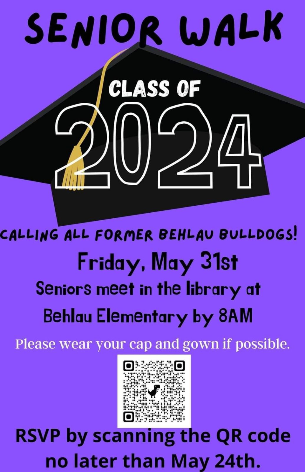 Senior walk flyer to sign up to come to behlau on May 31, 2024