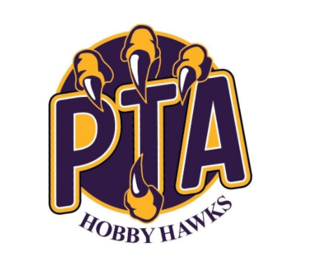 Hobby Middle School PTA logo of a Hawk gripping PTA 