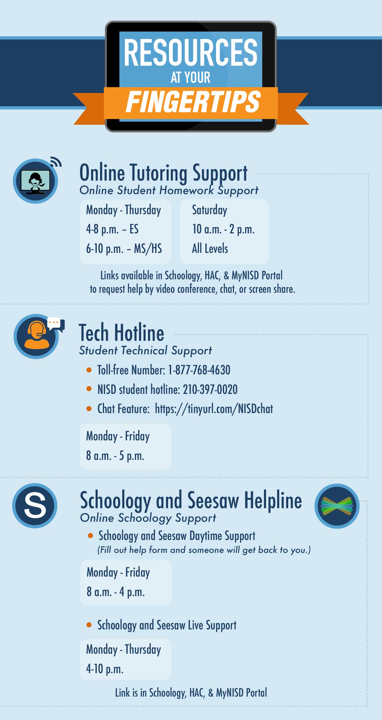 Tutoring, Helpline and Schoology and Seesaw Flyer