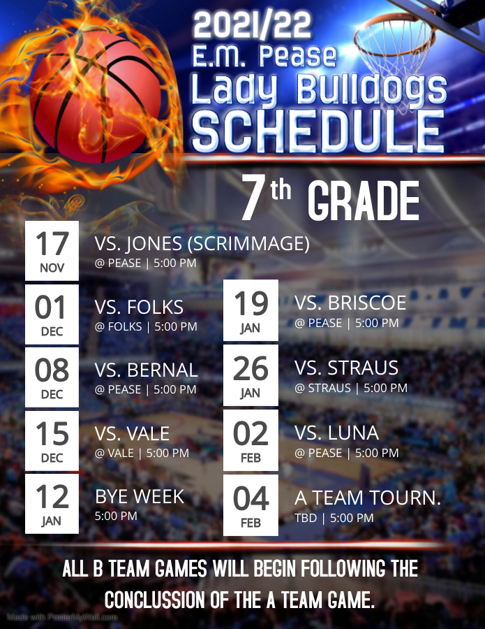 7th Grade Lady Bulldogs Basketball Schedule