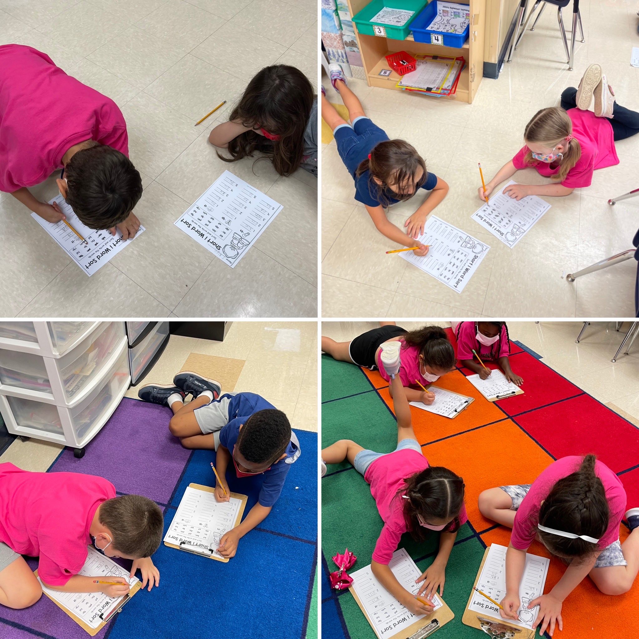 Students working in worksheets.