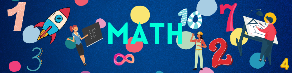 A banner with the word math surrounded by colorful polka dots, engineer, teacher, architect and colorful numbers
