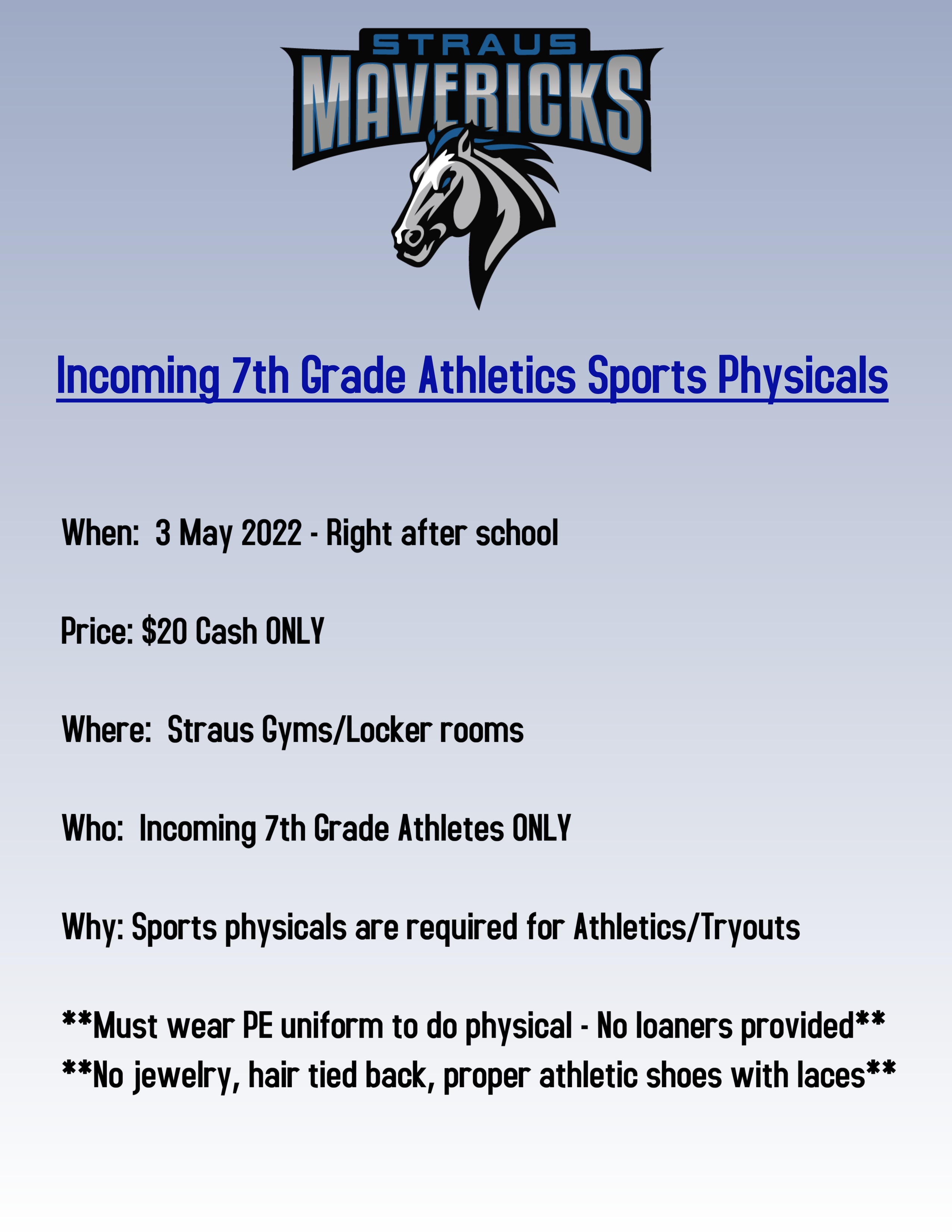 Incoming 7th Grade Athletics Sports Physical Information 