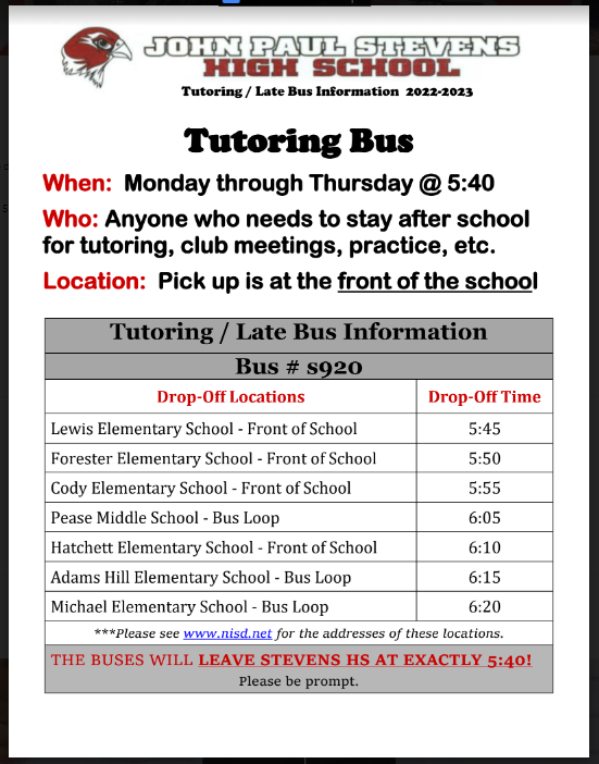 Tutoring Bus Schedule
