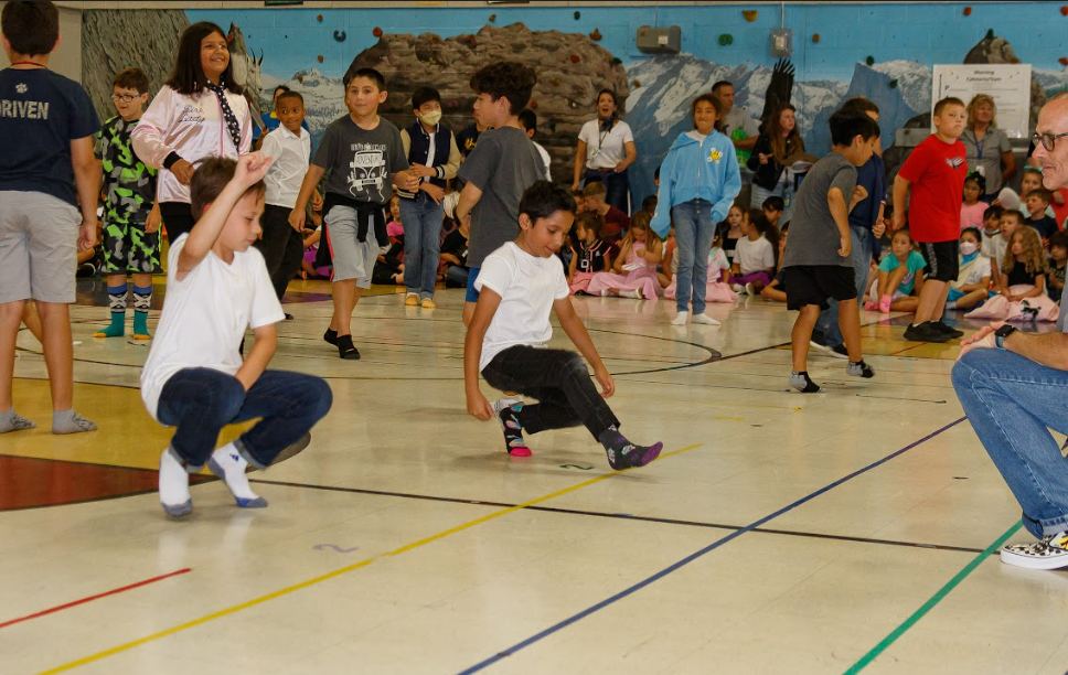 Students participating in Helotes Elementary Sock Hop
