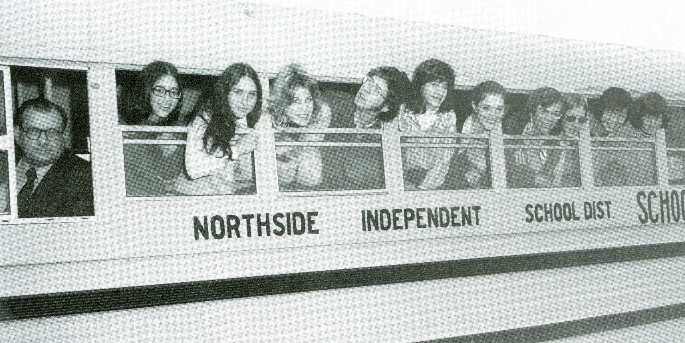 School Bus with students at the windows 1975
