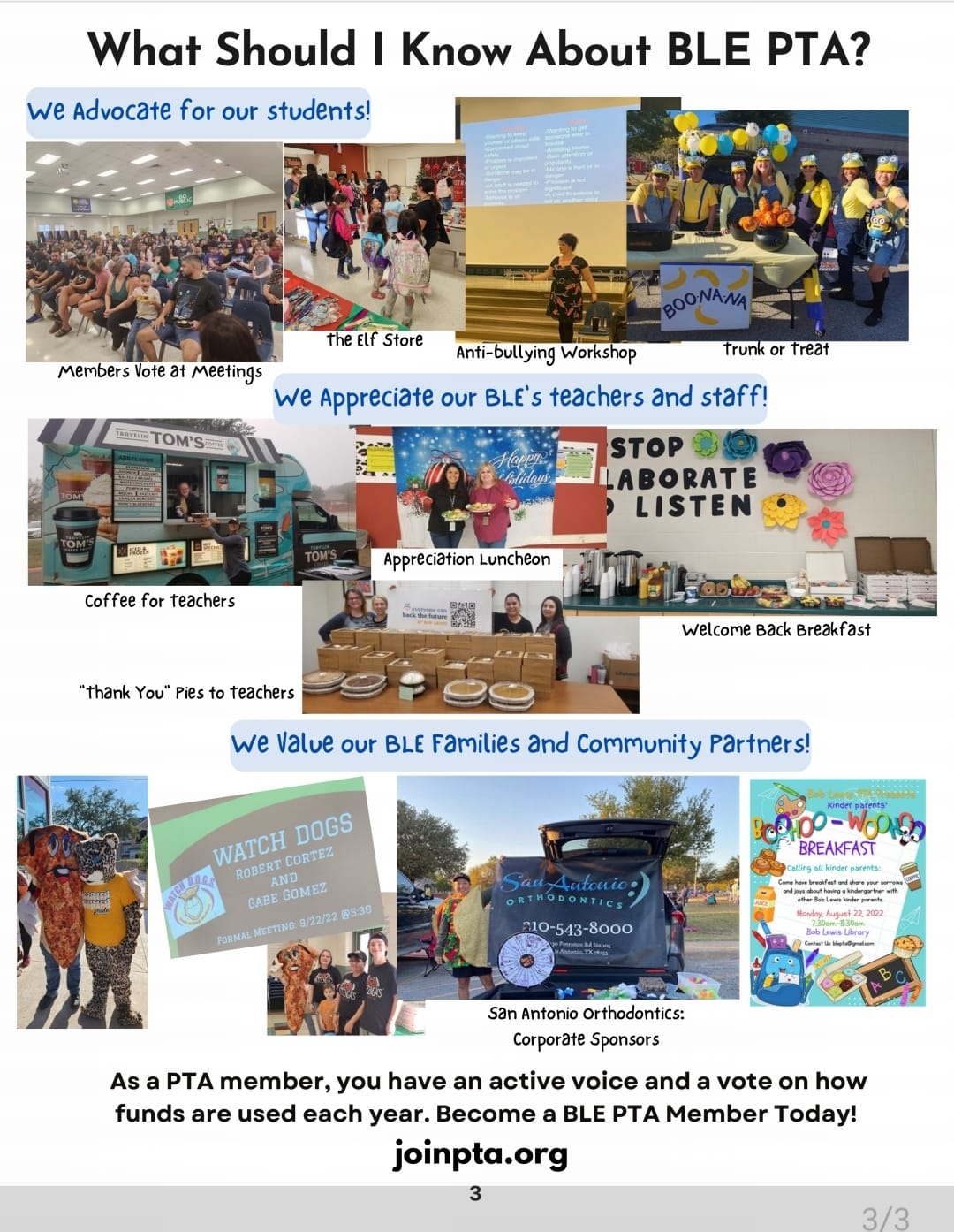 A collage of pictures showing the PTA at work.