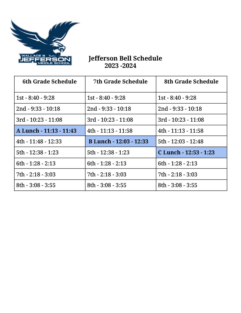 Jefferson Bell Schedule for 2023-2024
