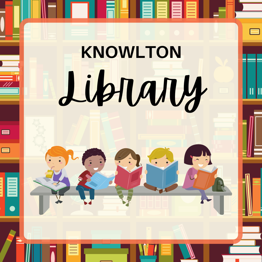 Knowlton Library-images of cartoon children reading on a bench