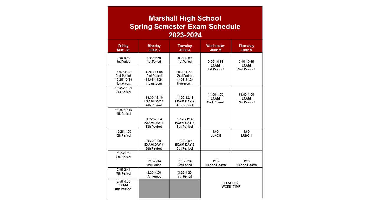 2024 end of year exam schedule