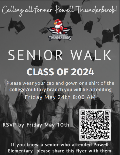 Senior walk class of 2024 flyer with details of such event