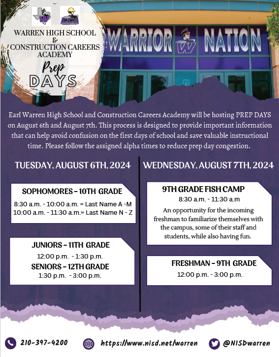 Warren/CCA 20242025 Prep Days Warren High School Northside