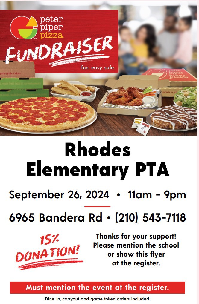 Flyer on PTA Fundraiser for September 26 at Peter Piper