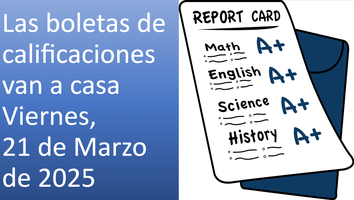 March 21, 2025 ~ Los Boletas de califoicaciones Van a Casa