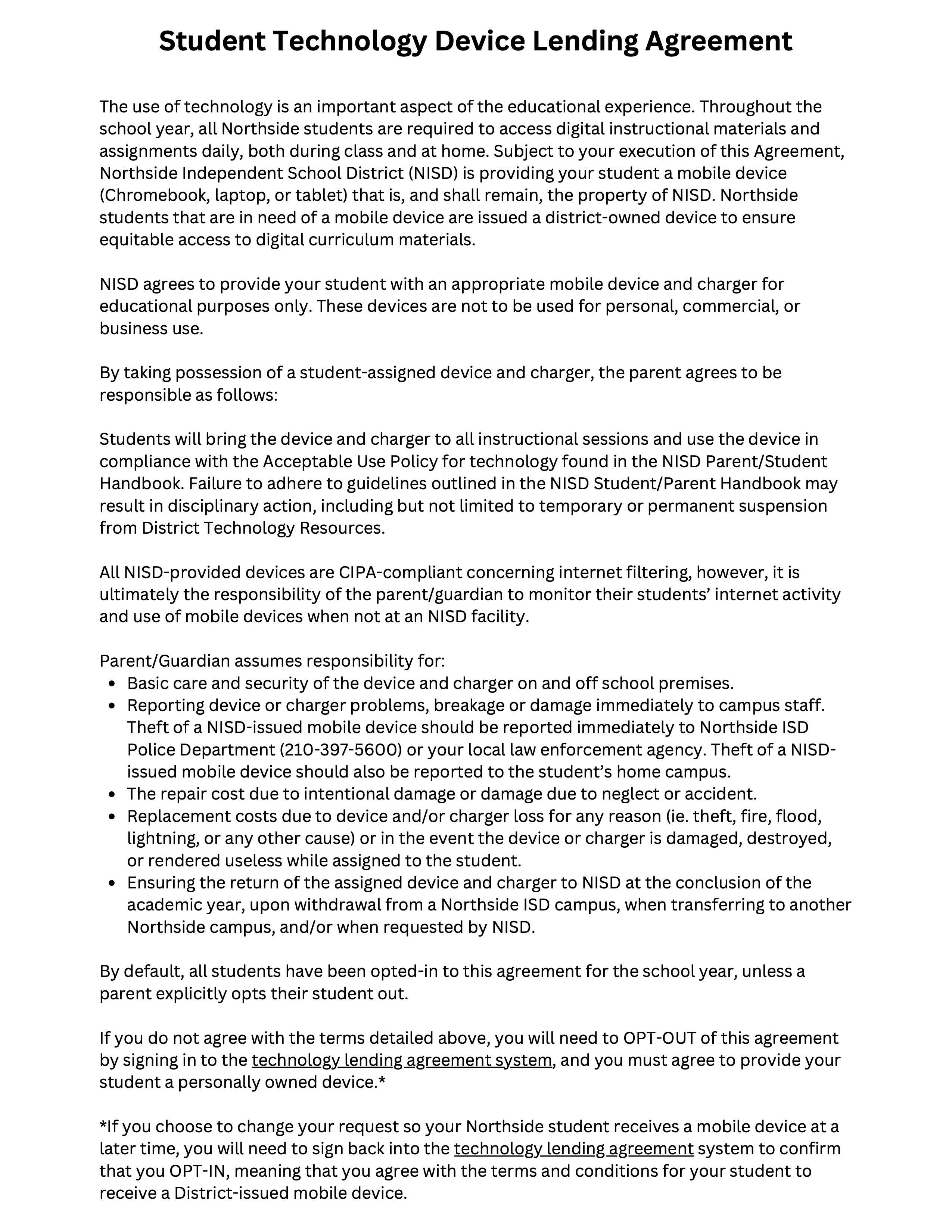 Document that details how to care for your NISD Device (Part 2)