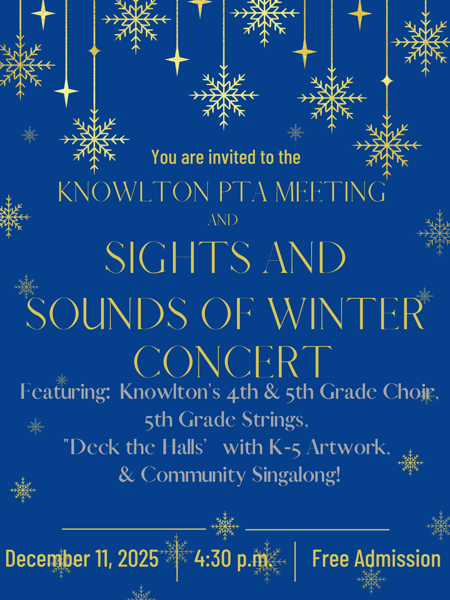 Knowlton PTA Meeting & Sights and Sounds of Winter Concert - December 11, 2025 - 4:30 pm
