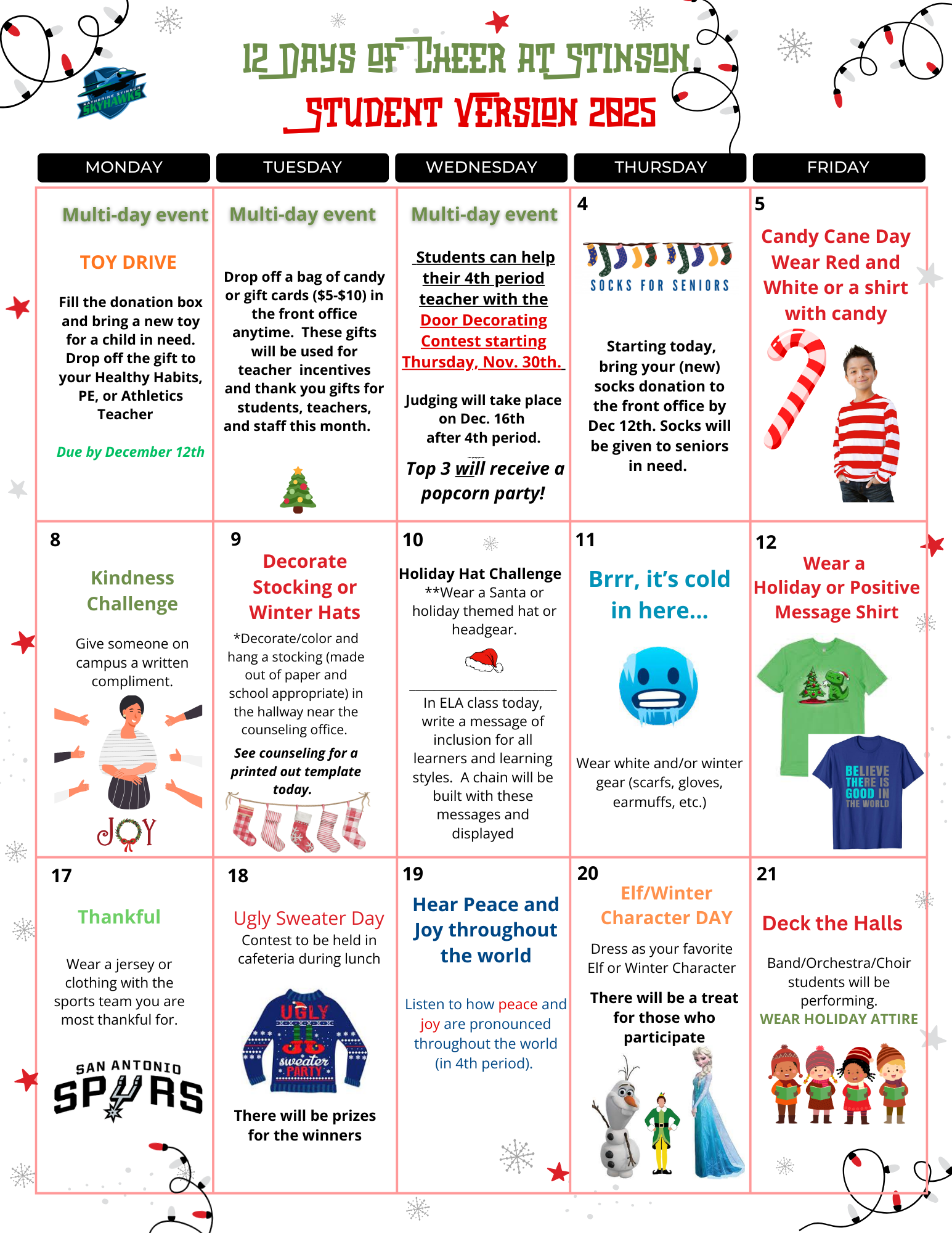 12 Days of Holiday Cheer at Stinson!  Dec 4th- 19th!