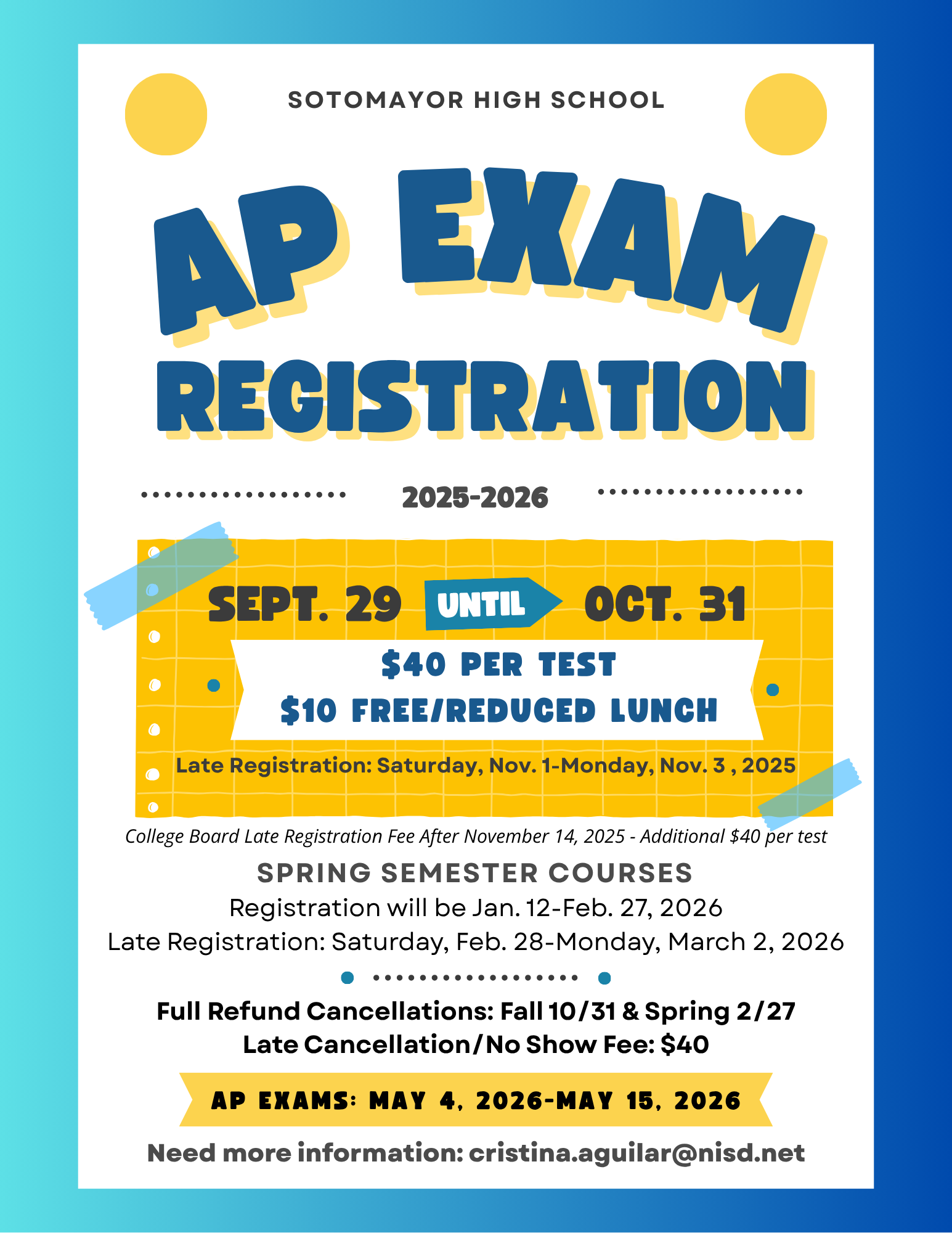 AP Exam Registration Flyer, 9/29-10/31 