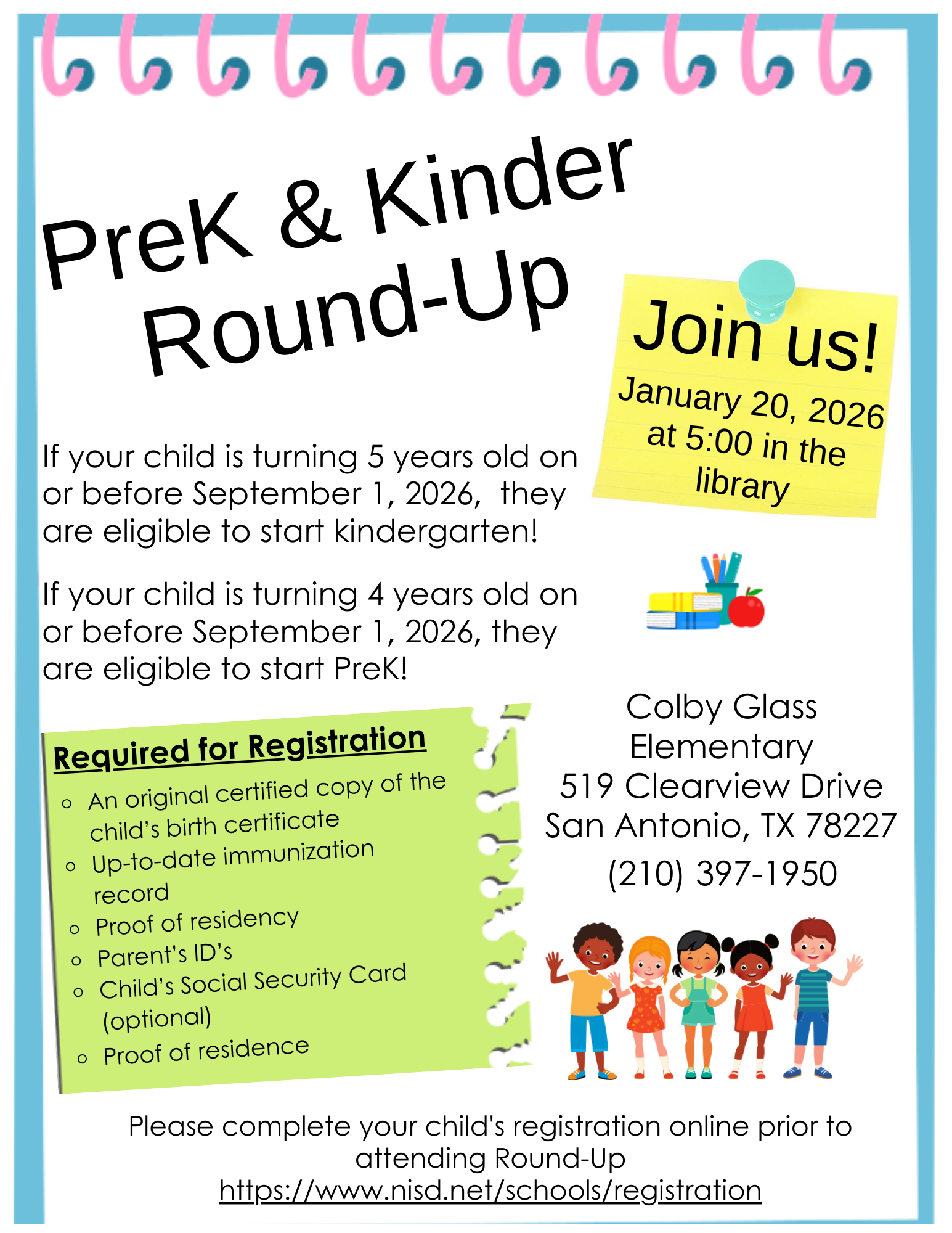 Pre-K & KG Round-Up flyer with event's details