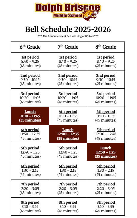 Bell Schedule 2025 - 2026