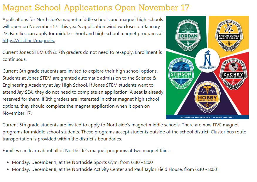 Magnet School Applications Open November 17, 2025