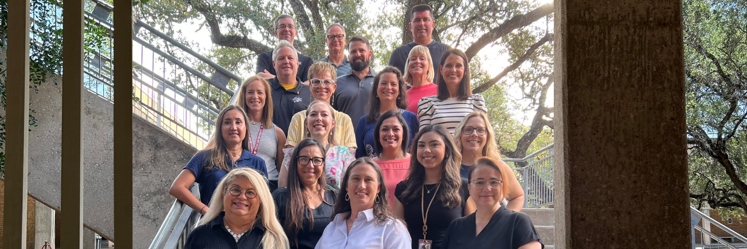 Group photo of the 2025-2026 Clark Science department outside in the Clark Courtyard.