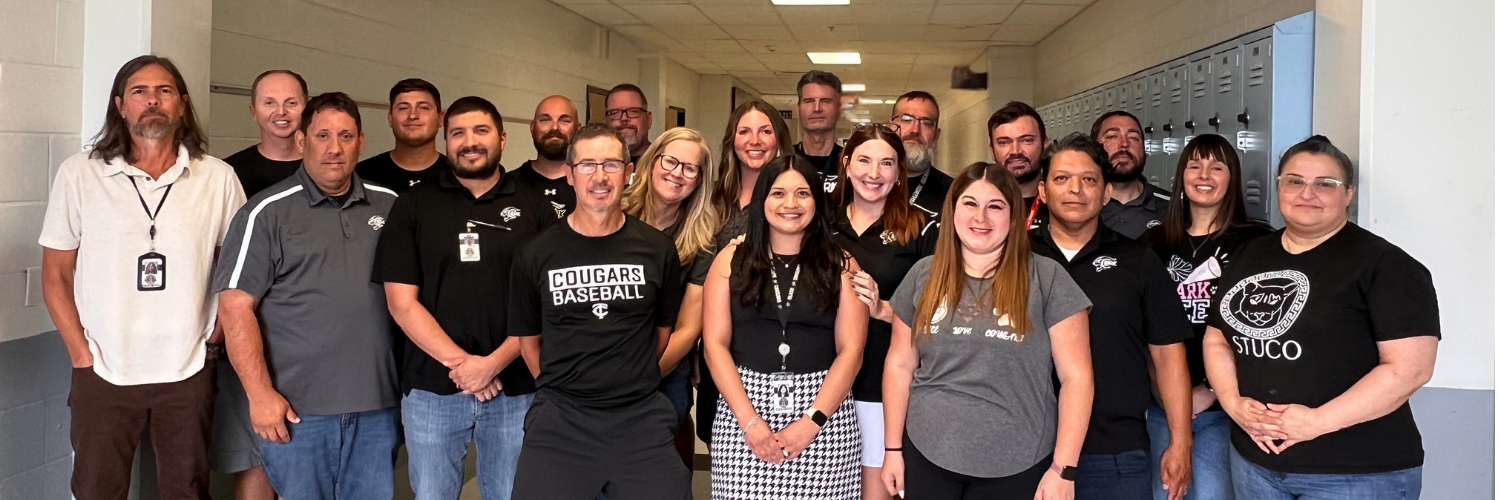 Group photo of the 2025-2026 Social Studies department inside of the third floor of the A-Building
