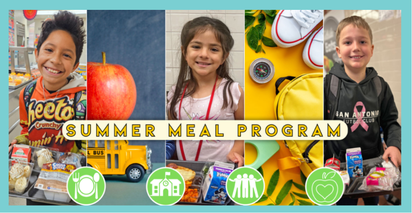 When school is out...students are still hungry! Northside ISD is meeting nutritional needs by servicing Free Breakfast and Lunch to All children age 18 years and under during the Summer Break. Children from Area Communities are welcome!  Breakfast will be served from 7 a.m. to 8:30 a.m. and lunch will be served from 11:00 a.m. to 12:30 p.m. at participating elementary, middle and high schools.   For a complete list of schools, times, dates and menus, please visit the NISD CHILD NUTRITION WEBSITE.