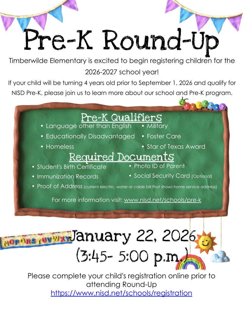 Pre-K Round Up January 22, 2026 3:45- 5:00 p.m.