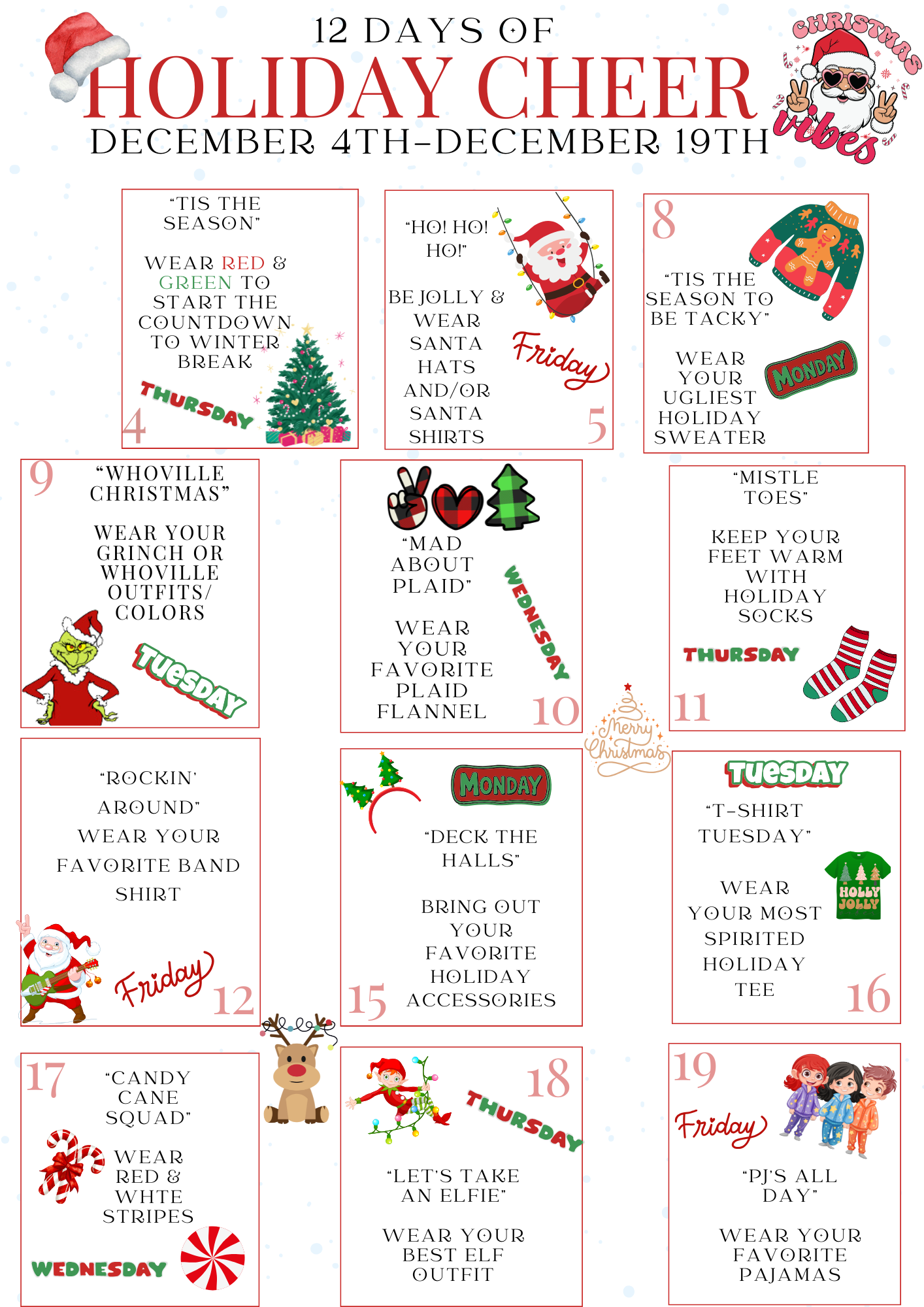 Holiday cheer calendar