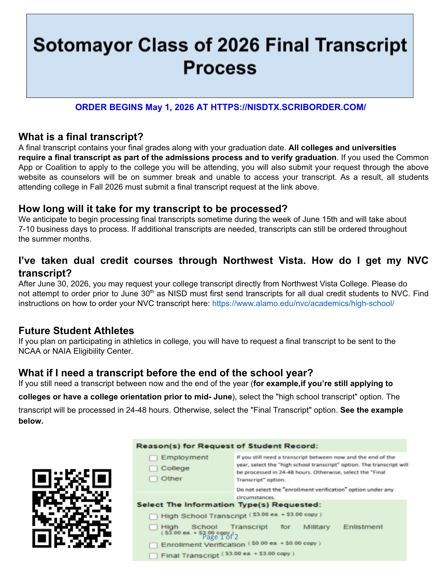 ORDER BEGINS May 1, 2026 AT HTTPS://NISDTX.SCRIBORDER.COM/ 