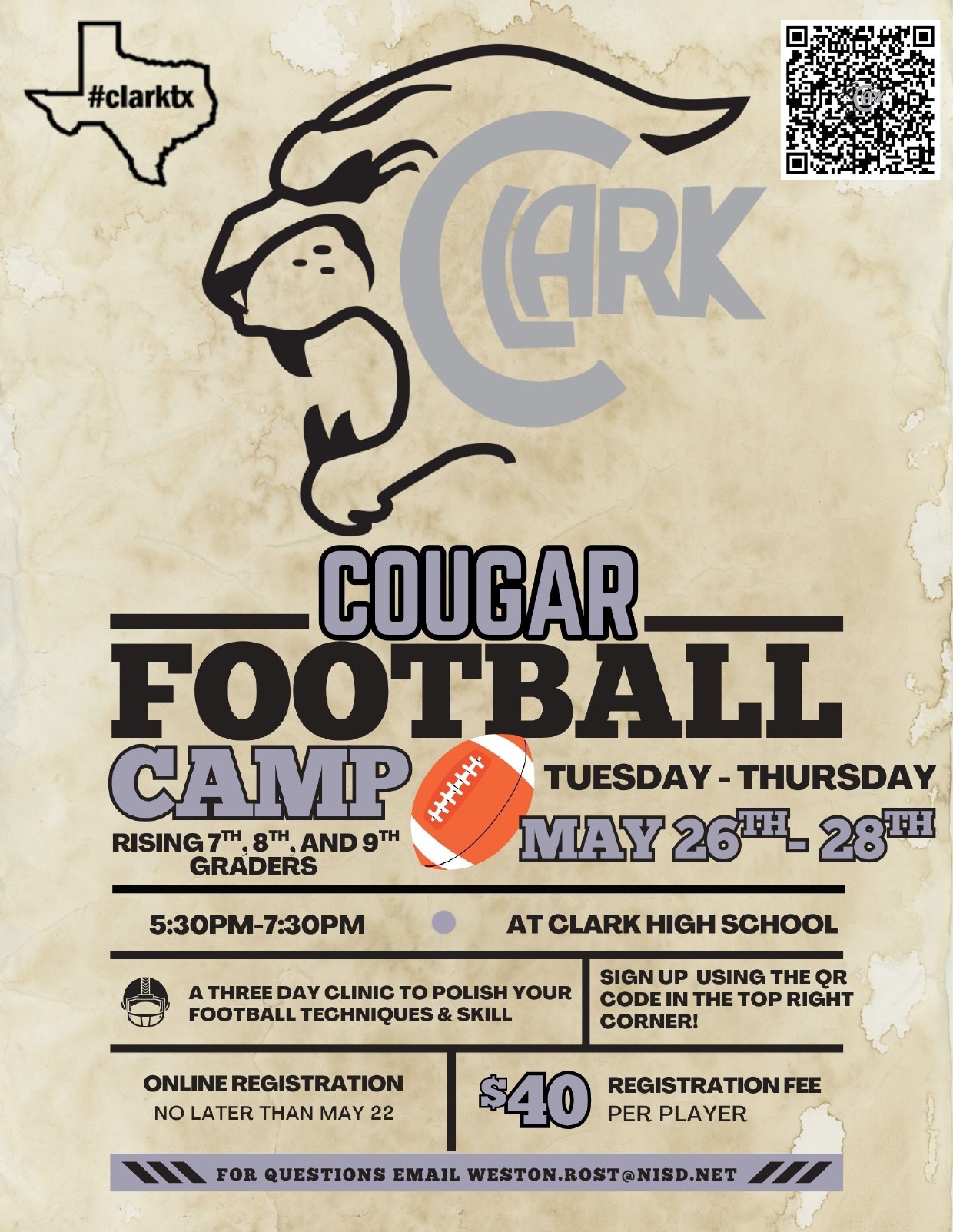 Flyer for Clark Football Camp