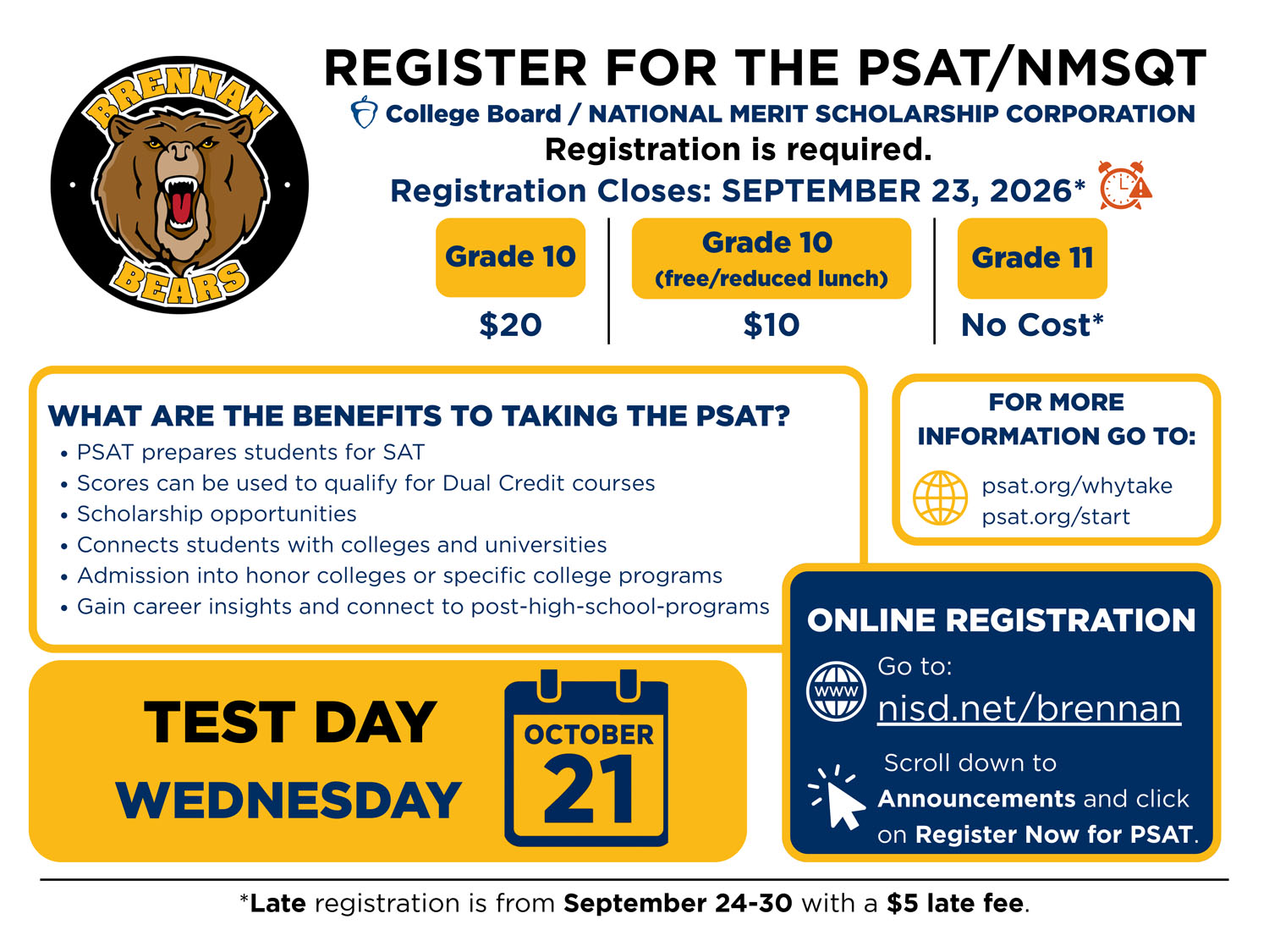 English/Spanish PSAT Registration Flyer