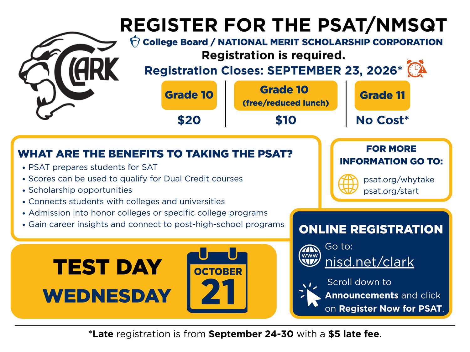 English/Spanish PSAT Registration Flyer