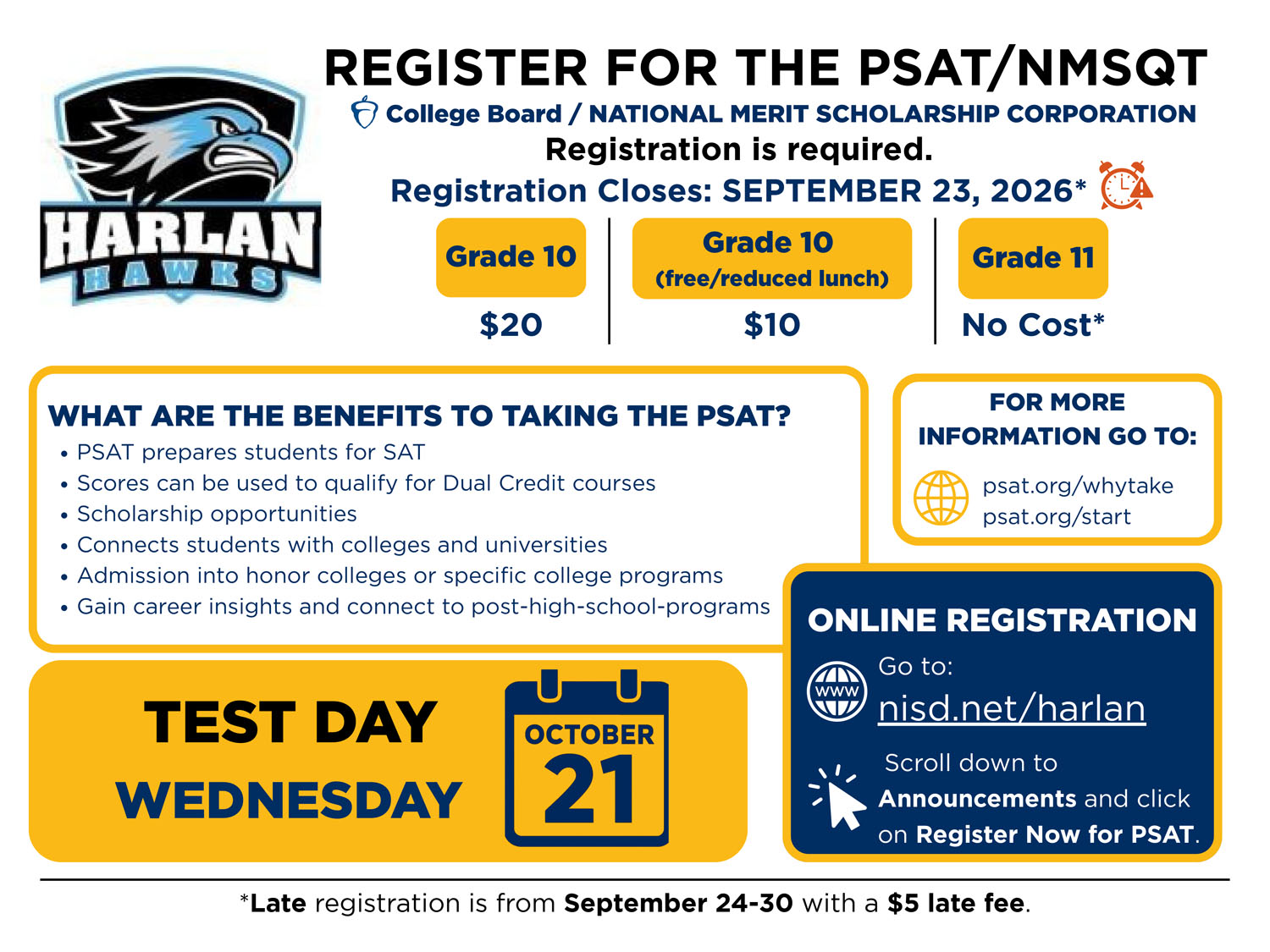 English/Spanish PSAT Registration Flyer