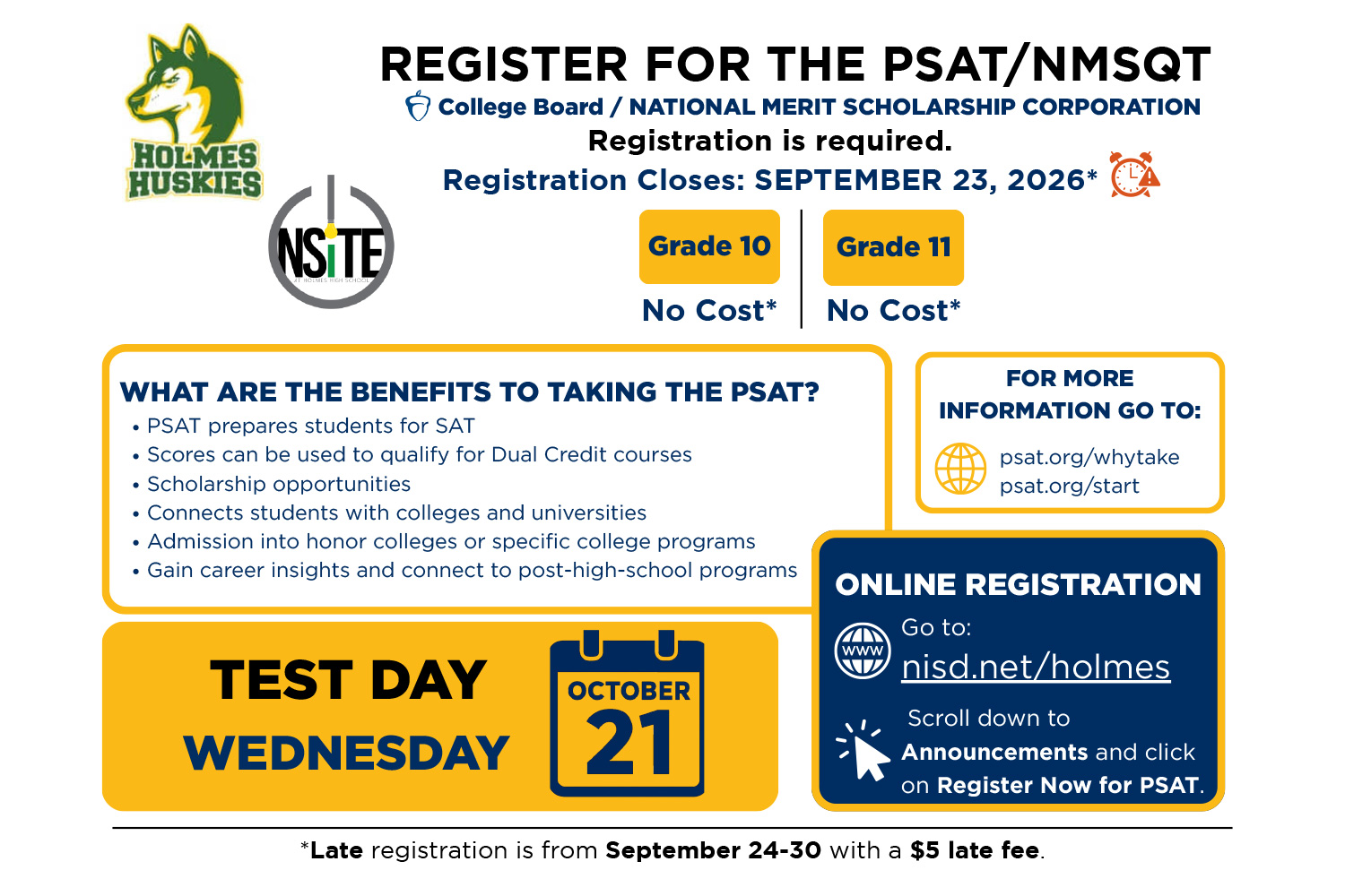 English/Spanish PSAT Registration Flyer