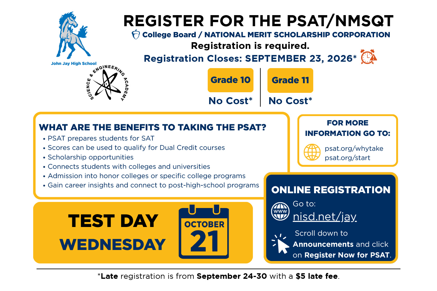 English/Spanish PSAT Registration Flyer