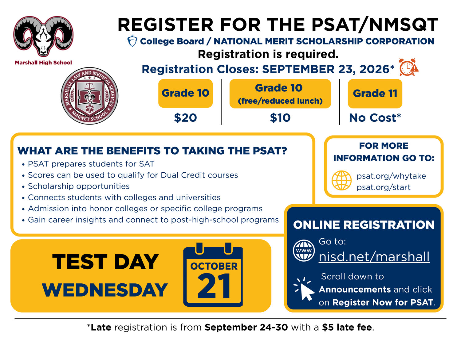 English/Spanish PSAT Registration Flyer