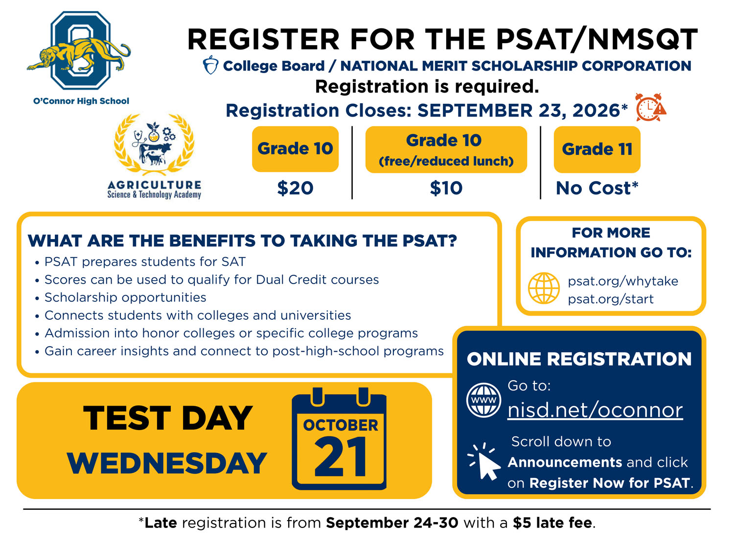 English/Spanish PSAT Registration Flyer