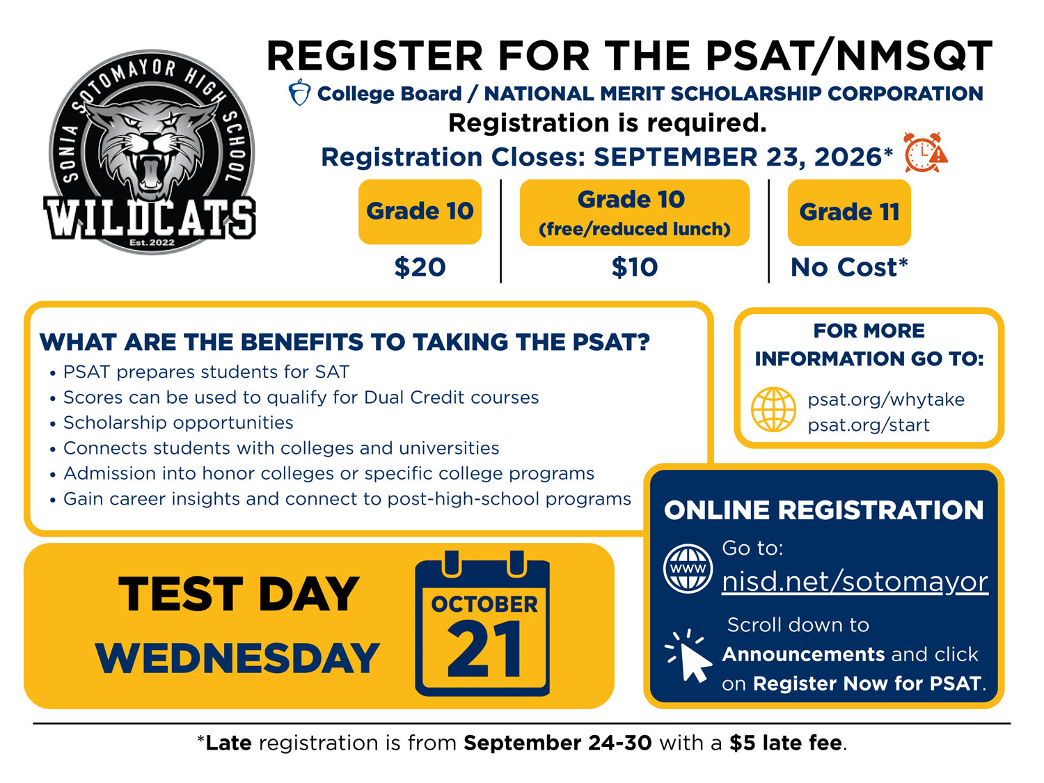 English/Spanish PSAT Registration Flyer