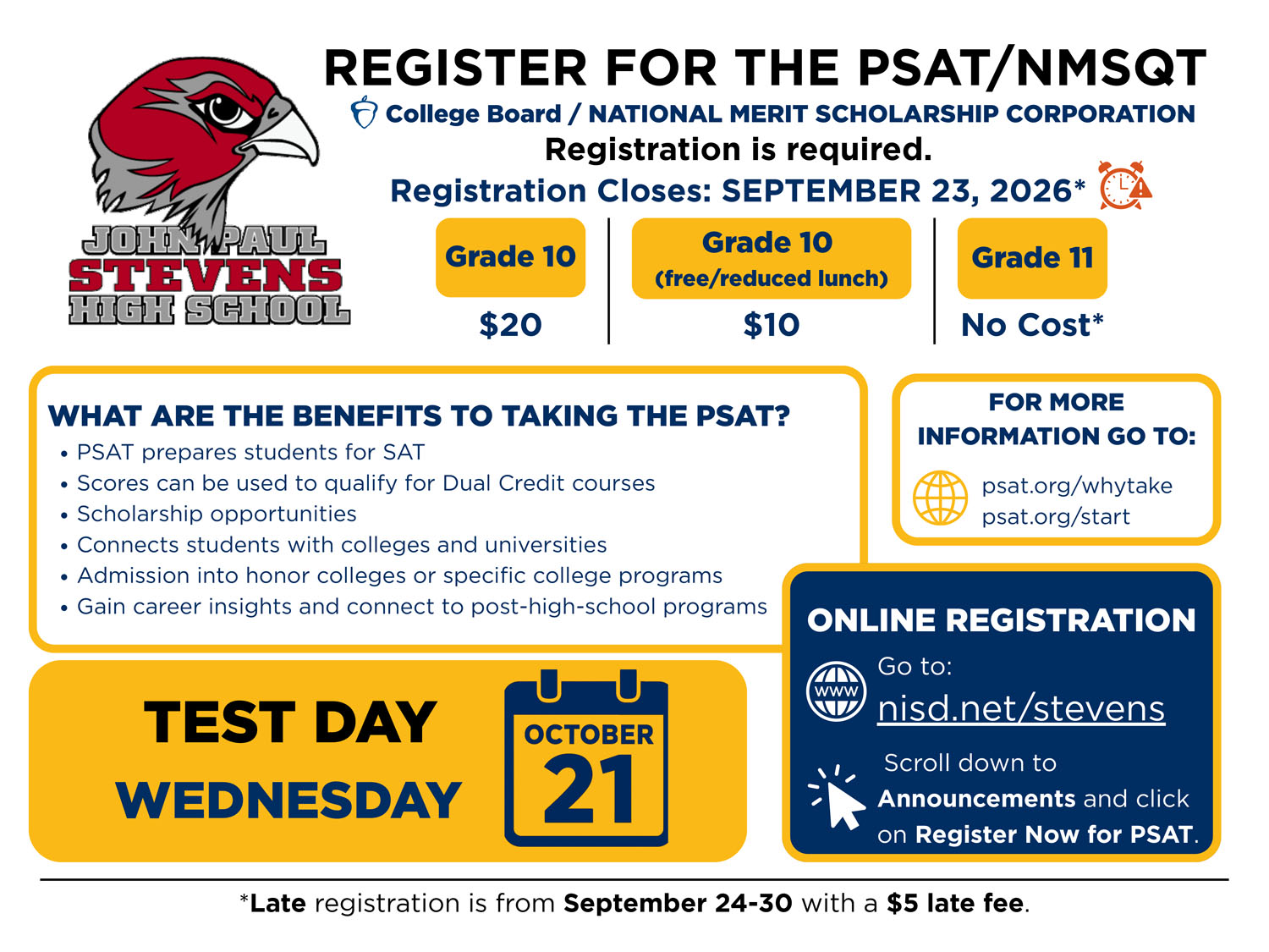 English/Spanish PSAT Registration Flyer