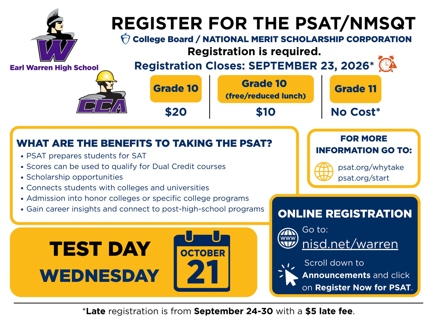 English/Spanish PSAT Registration Flyer