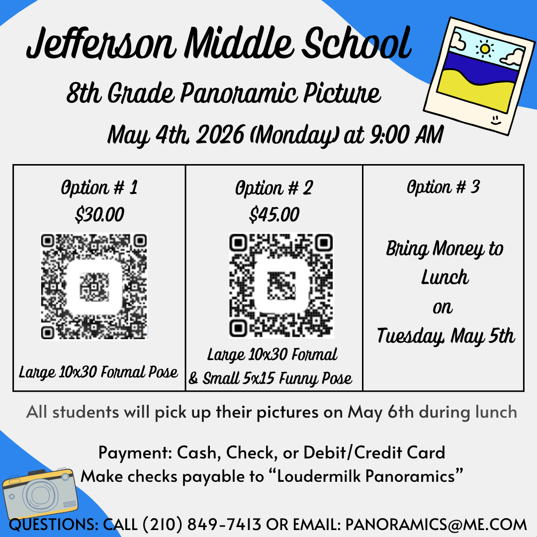 Flyer with information regarding 8th grade panoramic picture