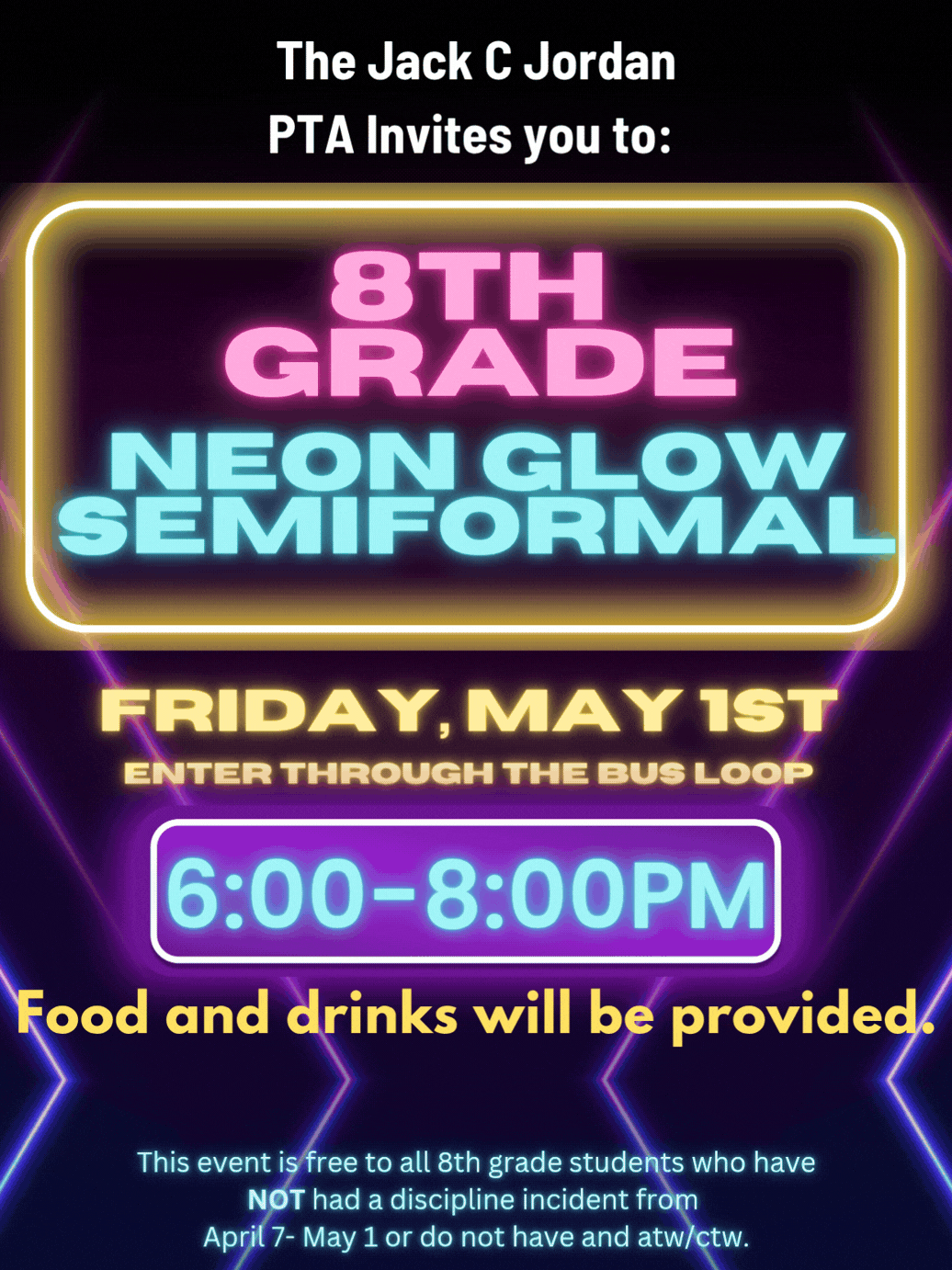 8th Grade neon glow dance event flyer