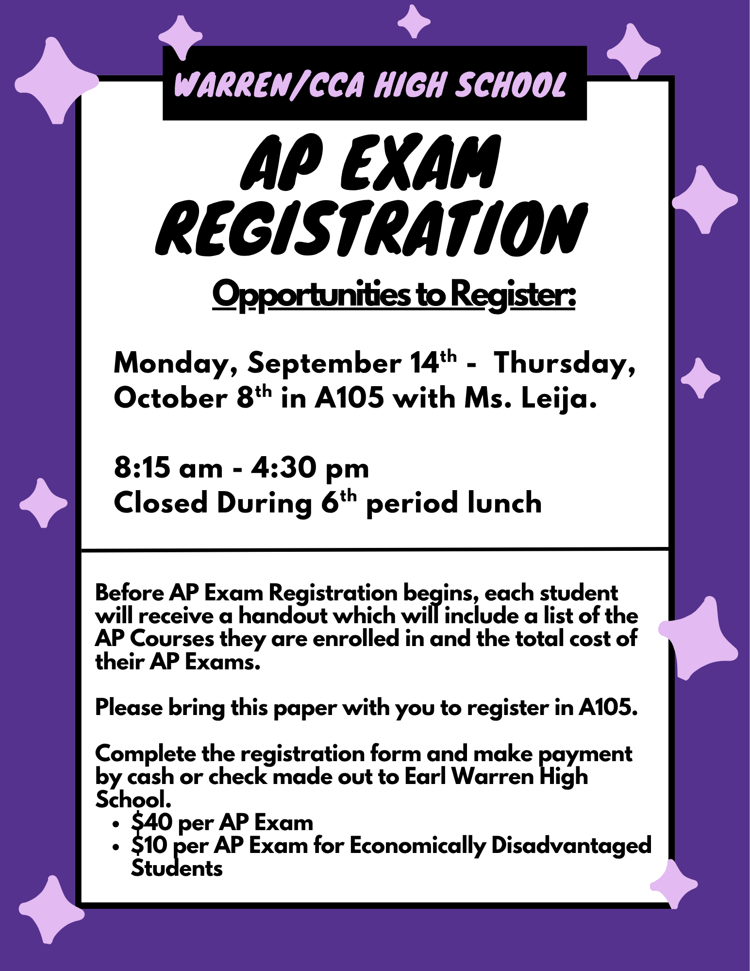 AP exam registration info
