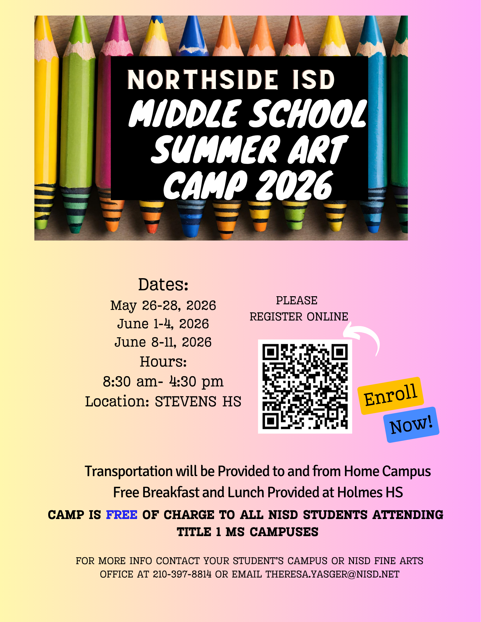 Middle School Summer Art Camp 2026 - Northside ISD