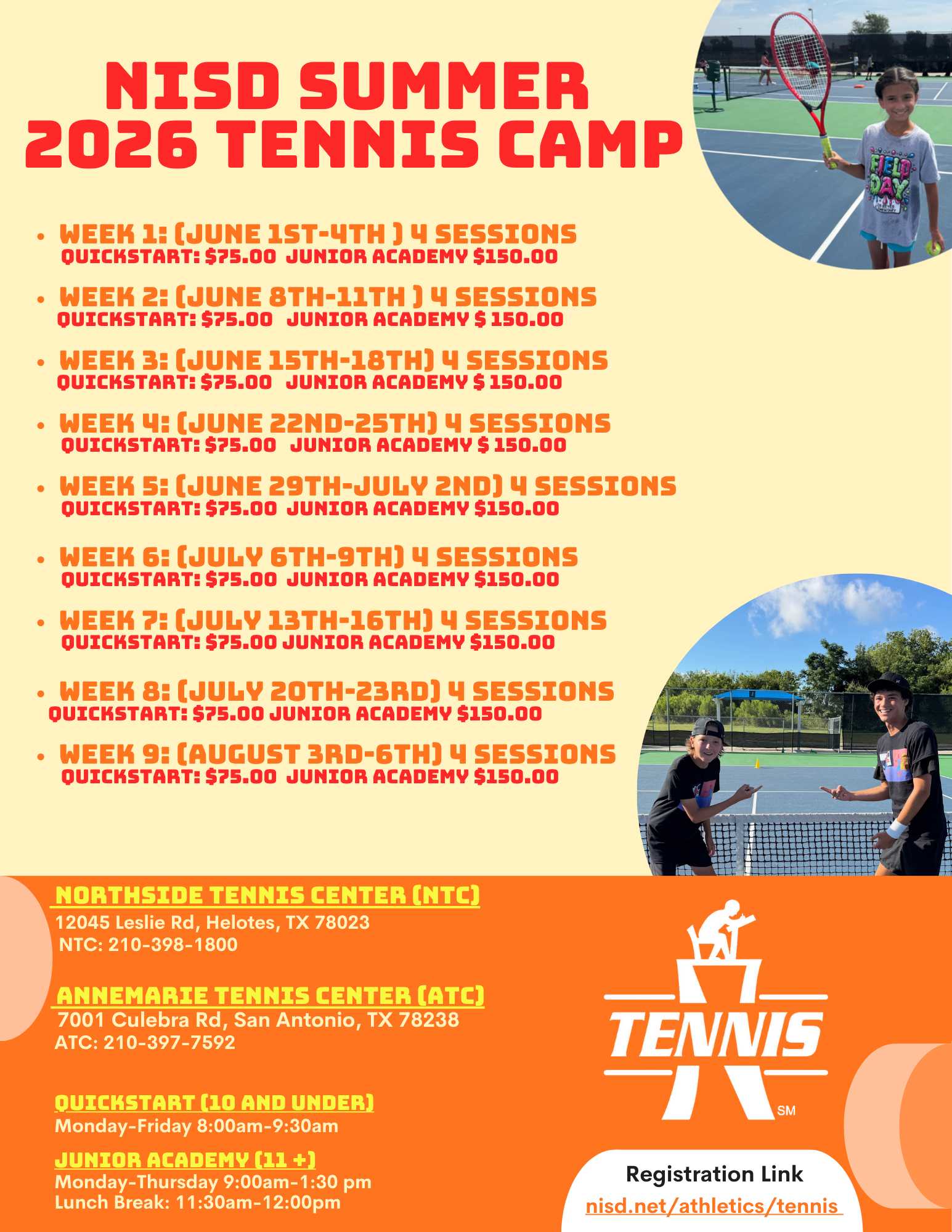 NISD SUMMER TENNIS CAMP