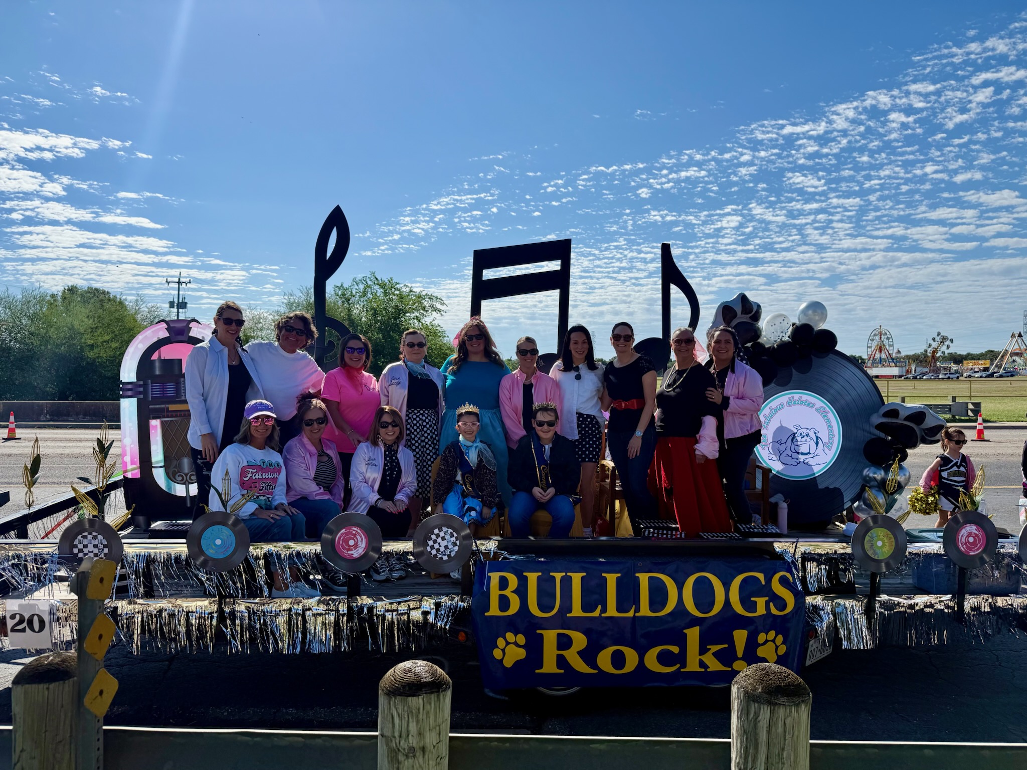 Pic of Helotes Elementary Cornyval Float with Staff